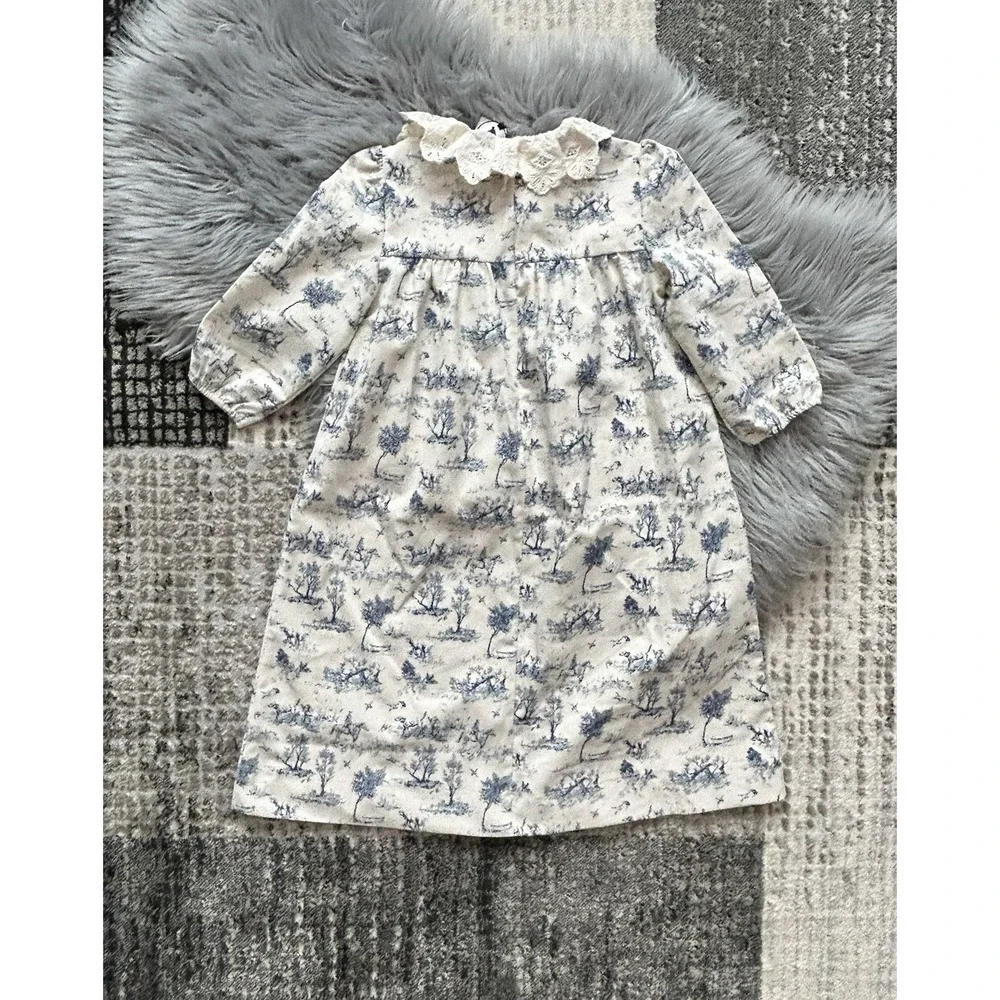 Hopscotch Girls Indigo Tree Print Linen Dress Size 8‎ ($69.99)